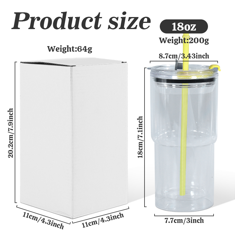 Custom Logo 18oz Plastic Cup Double Wall Reusable Plastic Snow Globe Acrylic Car Tumbler Cup With Pre-drilled Hole Color Straw