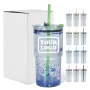 Custom Logo 18oz Plastic Cup Double Wall Reusable Plastic Snow Globe Acrylic Car Tumbler Cup With Pre-drilled Hole Color Straw
