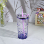 Custom Logo 18oz Plastic Cup Double Wall Reusable Plastic Snow Globe Acrylic Car Tumbler Cup With Pre-drilled Hole Color Straw