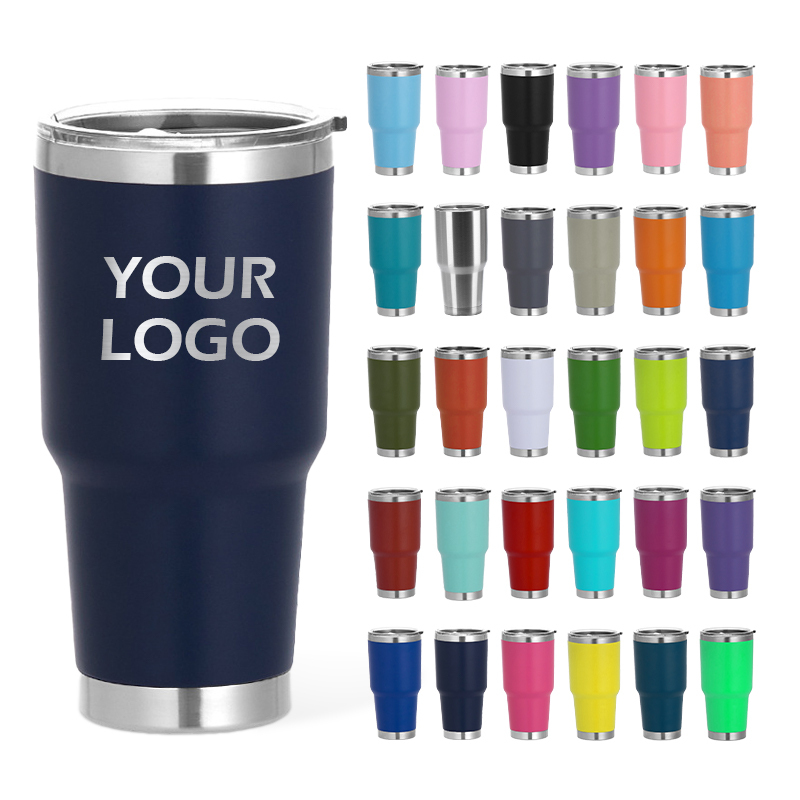 Custom 30oz Powder Coated Tumbler with Lid Stainless Steel Vacuum Mug Insulated Laser Tumbler Double Wall Travel Coffee Mug