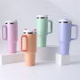 New 40oz Sublimation Blank Stainless Steel Matte Travel Mug Macarone Sublimation Bottle Tumbler with Handle for Heat Printing