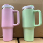 New 40oz Sublimation Blank Stainless Steel Matte Travel Mug Macarone Sublimation Bottle Tumbler with Handle for Heat Printing