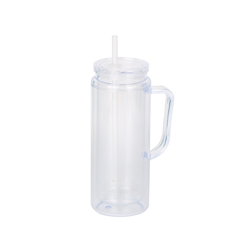 Diy Double Wall Pre-drilled Plastic Drink 20 oz Acrylic Snowglobe Snow Globe Tumbler Cup with Handle