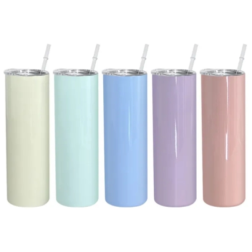 Wholesale New Design  Sublimation Skinny 20oz Straight Skinny Colored Fast Shipping Sublimation Tumbler with Lid Straw