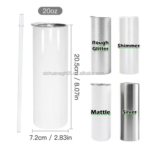 Wholesale New Design Sublimation Skinny 20oz Straight Skinny Colored Fast Shipping Sublimation Tumbler with Lid Straw