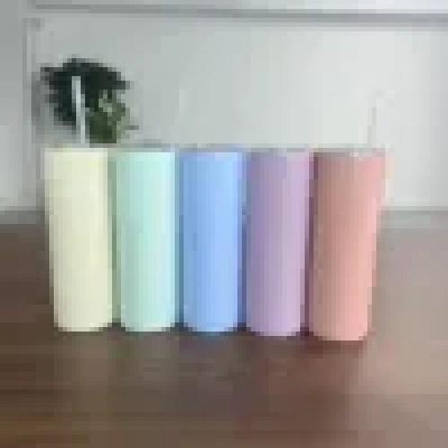 Wholesale New Design Sublimation Skinny 20oz Straight Skinny Colored Fast Shipping Sublimation Tumbler with Lid Straw