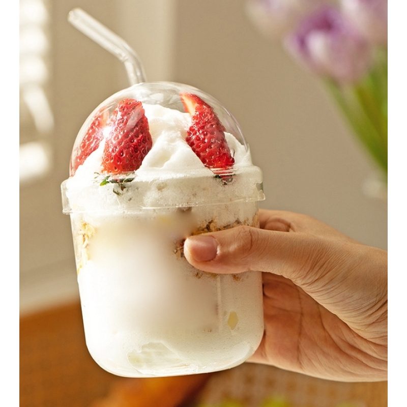15oz High Quality Cute Clear Glass Cups with Lid and Straw Coffee Milk Tea Water Tumblers Heat Resistant Drinking Glasses Bottle