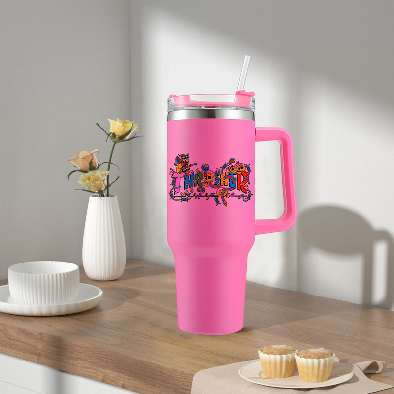 RTS USA Warehouse Stocked 12pcs/ctn H1.0 40oz Powder Coated Travel Mug with Handle Stainless Steel Tumbler Mix 6 Colors