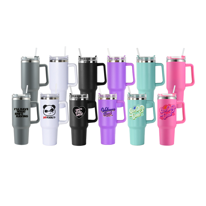 RTS USA Warehouse Stocked 12pcs/ctn H1.0 40oz Powder Coated Travel Mug with Handle Stainless Steel Tumbler Mix 6 Colors
