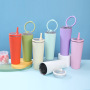 Custom 710ml Double Wall 304 Stainless Steel Bottle 24oz Vacuum Tumbler Insulated Cups Coffee Mugs with Leak Proof Straw Handle