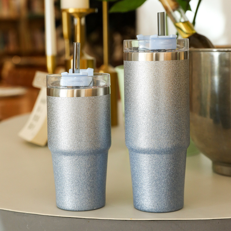 20oz/30oz Glitter Gradient Cup Stainless Steel Double Wall Vacuum Insulated Mug With Straw and Lid