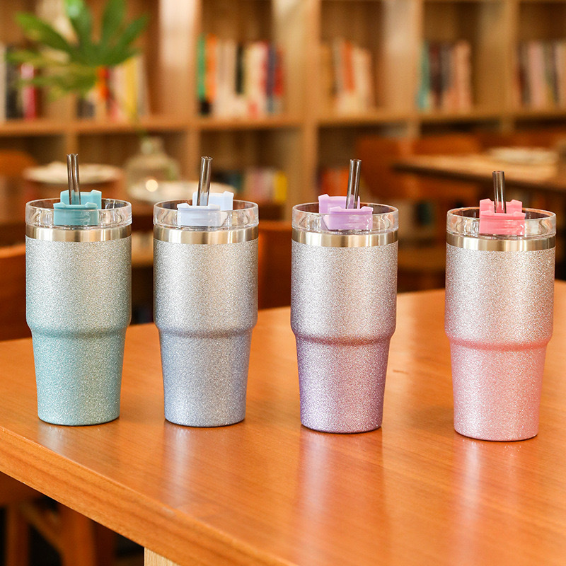 20oz/30oz Glitter Gradient Cup Stainless Steel Double Wall Vacuum Insulated Mug With Straw and Lid