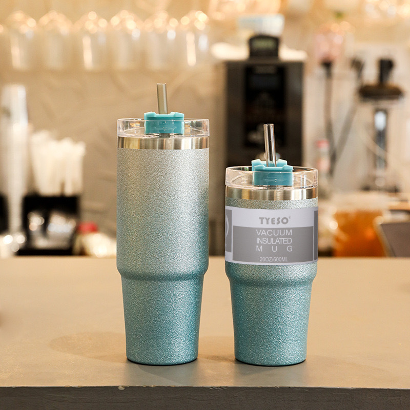 20oz/30oz Glitter Gradient Cup Stainless Steel Double Wall Vacuum Insulated Mug With Straw and Lid