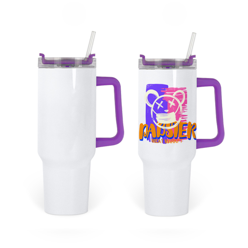 Large Capacity 40oz H1.0 Sublimation Tumbler Mugs Double Layer Stainless Steel Vacuum Cups with Handle for DIY Heat Printing