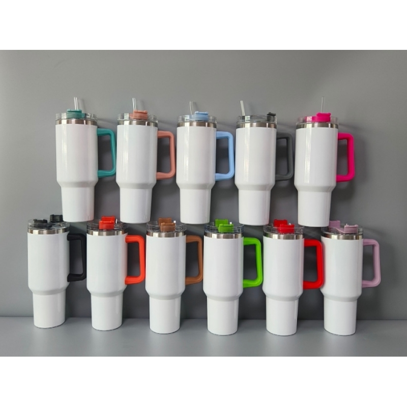 Large Capacity 40oz H1.0 Sublimation Tumbler Mugs Double Layer Stainless Steel Vacuum Cups with Handle for DIY Heat Printing