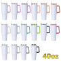 Large Capacity 40oz H1.0 Sublimation Tumbler Mugs Double Layer Stainless Steel Vacuum Cups with Handle for DIY Heat Printing