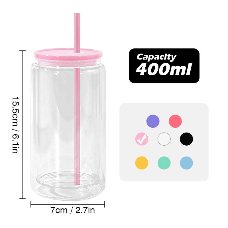 Pre-drilled Tumbler Double Wall Snow Globe Coffee Cups W/ Colorful Lid & Straw 16oz Plastic Can Snow Globe Cups Acrylic Bottle