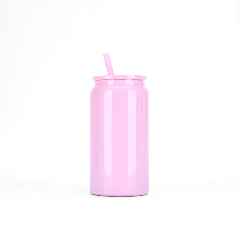 Custom 16oz Stainless Steel Tumbler SS304 Double Wall Cup BPA Free Colored Mason Sublimation Blanks Glossy Mug with Lid Straw