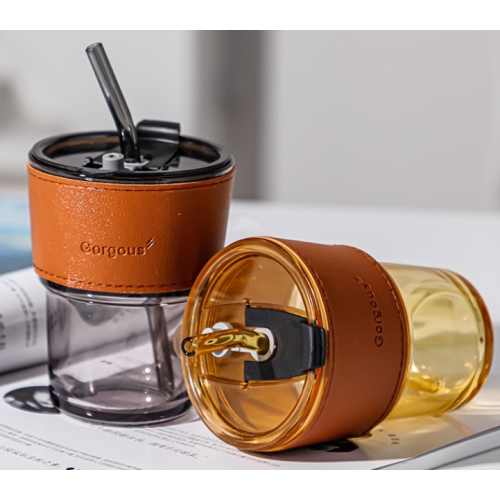 Wholesale 420ml Water Glass Coffee Mugs with Lid and Straw Cups for Home Office Milk Tea Gift Logo Custom on Leather Cover