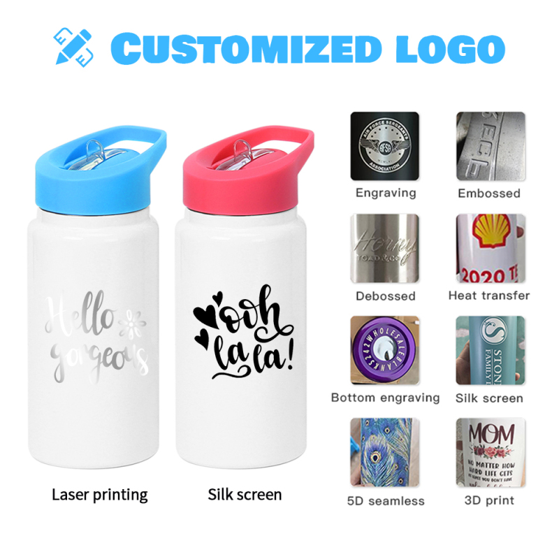 China RTS Sublimation Sippy Cup 14oz Insulated Kids Sports Water Bottle with Colored Sippy Lids Tumbler for Heat Press Printing