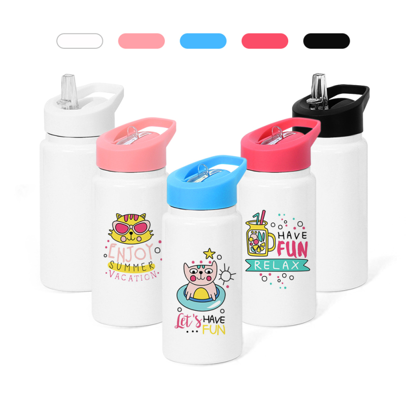 China RTS Sublimation Sippy Cup 14oz Insulated Kids Sports Water Bottle with Colored Sippy Lids Tumbler for Heat Press Printing