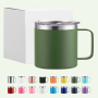 Custom logo Insulated Coffee Mug Travel Tumbler with Handle 12oz 14oz 16oz Stainless Steel Cup for Camping Office with Lid