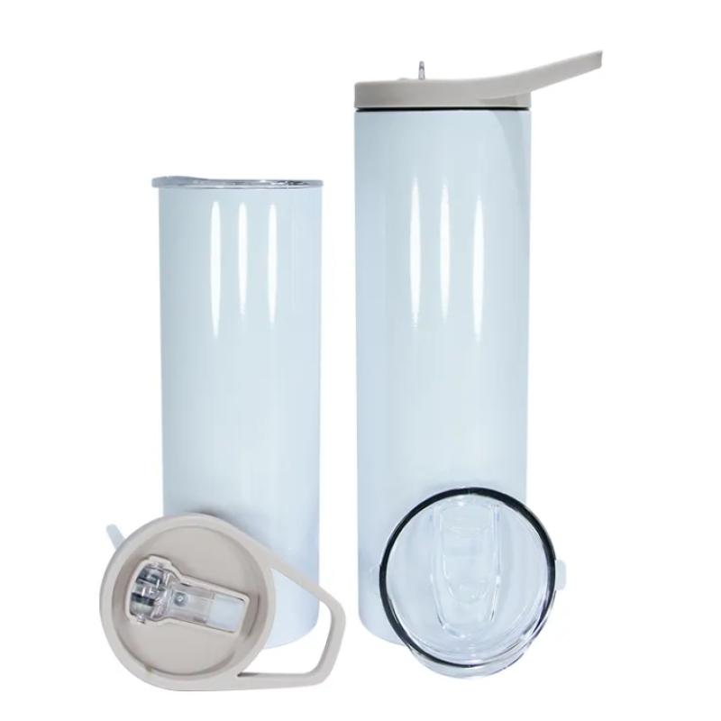 Outdoor Travel 20oz 30oz Stainless Steel Sublimation Blanks Screw Cup Threaded Water Bottle With Gray Portable Handle Lid
