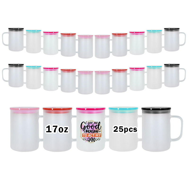New Jelly Cup with Lids 17oz Candy Sublimation Glass Can Beer Cups Mugs with Handle and Colored Lids