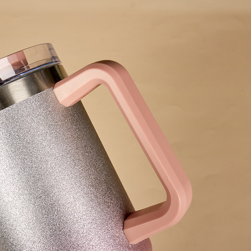 Custom 40oz Stainless Steel Tumbler Rough Glitter Double Wall Ombre Travel Mug Rainbow Water Cup Bling Tumbler With Handle Straw