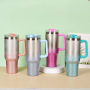 Custom 40oz Stainless Steel Tumbler Rough Glitter Double Wall Ombre Travel Mug Rainbow Water Cup Bling Tumbler With Handle Straw