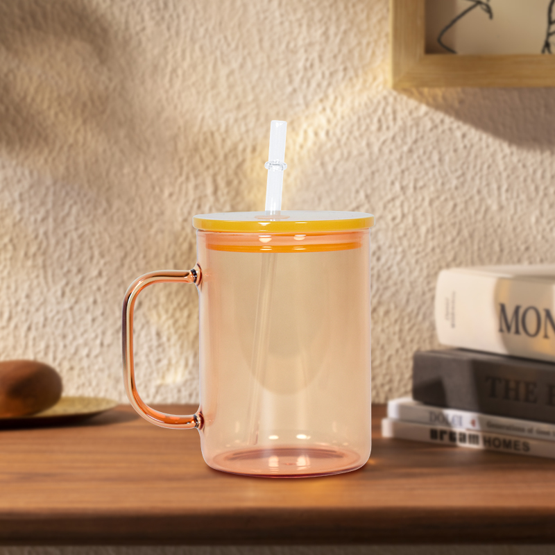 RTS USA Warehouse 25pcs/ctn 17oz Sublimation Jelly Color Glass Can Beer Cups Mugs with Handle and Colored Lids 5 Colors Mixed