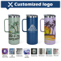 Customized 20oz Stainless Steel Powder Coated Vacuum Mug Coffee Tumblers Mugs with Container Storage Metal Straw Brush