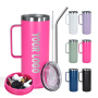 Customized 20oz Stainless Steel Powder Coated Vacuum Mug Coffee Tumblers Mugs with Container Storage Metal Straw Brush