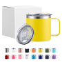 Custom Logo 14oz Stainless Steel Coffee Tumbler Powder Coated Laser Vacuum Insulated Water Bottle Car Travel Mug with Lid Handle