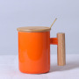 Customized Logo Coffee Mug Bamboo Lid Silk Screen 380ml Coffee Cup Milk Tea Mug UV Prints Straight Coffee Mug with Bamboo Handle