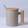 Customized Logo Coffee Mug Bamboo Lid Silk Screen 380ml Coffee Cup Milk Tea Mug UV Prints Straight Coffee Mug with Bamboo Handle