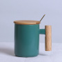 Customized Logo Coffee Mug Bamboo Lid Silk Screen 380ml Coffee Cup Milk Tea Mug UV Prints Straight Coffee Mug with Bamboo Handle