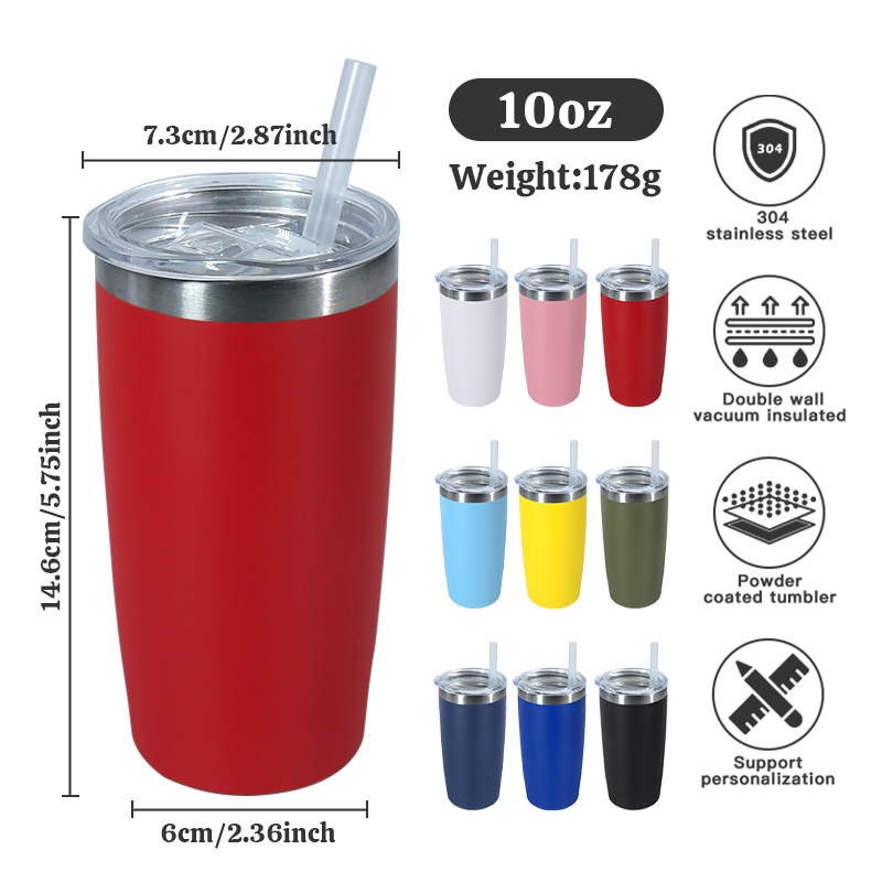 Customized Tumbler Car Cup 304 Stainless Steel Iced Coffee Cup 10oz Tumbler With Handle and Straw