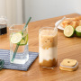350ml Square Glass Cup Transparent Cold Drinking Glass Milk Juice Tea Drink Water Cups Beer Coffee Mug with  Lid and Straw