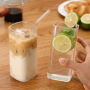 350ml Square Glass Cup Transparent Cold Drinking Glass Milk Juice Tea Drink Water Cups Beer Coffee Mug with  Lid and Straw