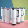 40oz White Glossy Sublimation Blank Speaker Tumbler Wireless Travel Mug Tumbler with Colored Handle for Heat Transfer Printing