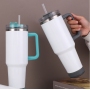 40oz White Glossy Sublimation Blank Speaker Tumbler Wireless Travel Mug Tumbler with Colored Handle for Heat Transfer Printing