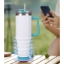 40oz White Glossy Sublimation Blank Speaker Tumbler Wireless Travel Mug Tumbler with Colored Handle for Heat Transfer Printing