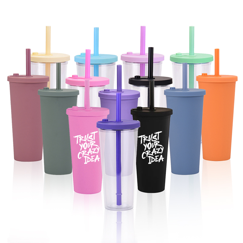 16oz clear PLASTIC Tumbler Reasuable Mugs Double Walled Plastic clear Matte 16oz 24oz Cold Water Tumbler Cup