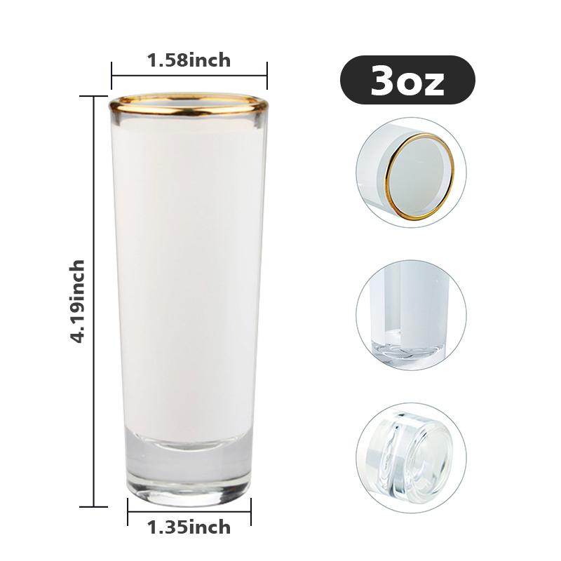 Factory Wholesale 1.5oz 3oz Custom Logo Design Sublimation Ombre Shot Glass Frosted Sublimation Shot Glass with Gold Rim Edge