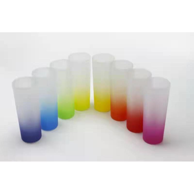 Factory Wholesale 1.5oz 3oz Custom Logo Design Sublimation Ombre Shot Glass Frosted Sublimation Shot Glass with Gold Rim Edge