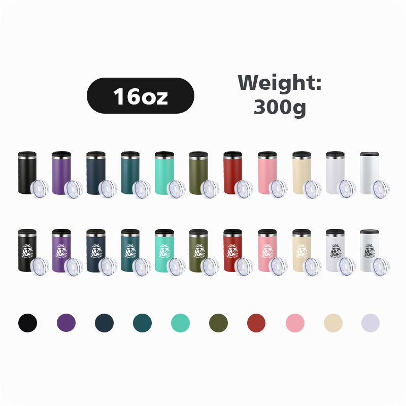Creative Design Beer Bottle Custom Logo 4 in 1 16oz Skinny Straight Stainless Steel Insulated Slim Powder Coated Can Cooler