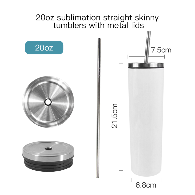 Skinny Tumbler 20oz Ice or Cold Straight Slim Tumbler, Vacuum Insulated Stainless Steel Tumbler Cup with Metal Lid Straw