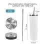 Skinny Tumbler 20oz Ice or Cold Straight Slim Tumbler, Vacuum Insulated Stainless Steel Tumbler Cup with Metal Lid Straw