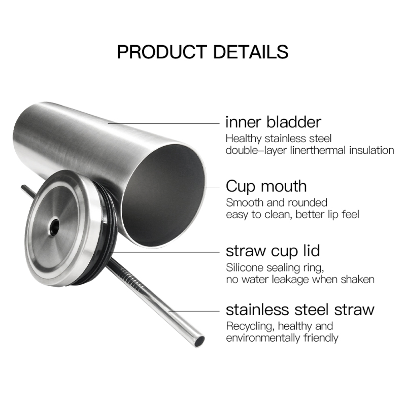 Skinny Tumbler 20oz Ice or Cold Straight Slim Tumbler, Vacuum Insulated Stainless Steel Tumbler Cup with Metal Lid Straw
